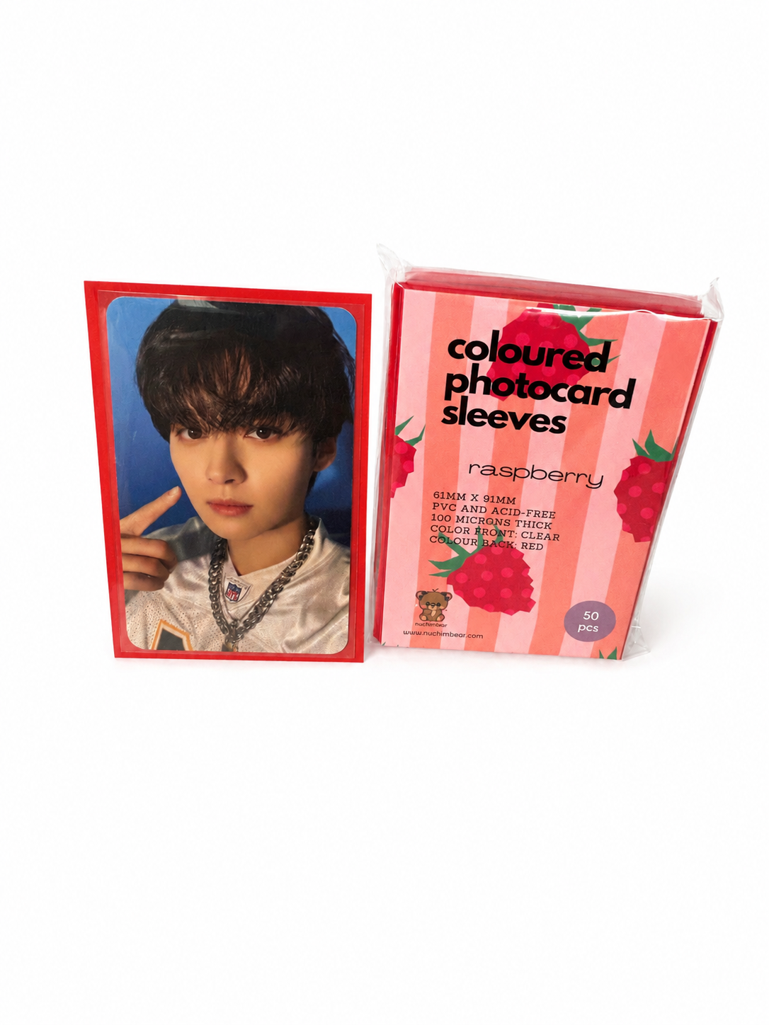 Raspberry Premium Photocard Sleeves – 61 × 91 mm (50 Pack)